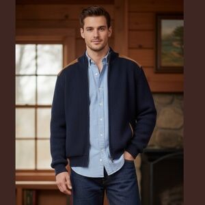 90s Orvis Ribbed Knit Zip Vintage Style Cardigan, Navy, Men's XL, (Listing as)